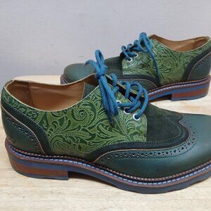 John Fluevog Nathaniel Double Wingtip Derby Shoes Size M9 W11 Army Green